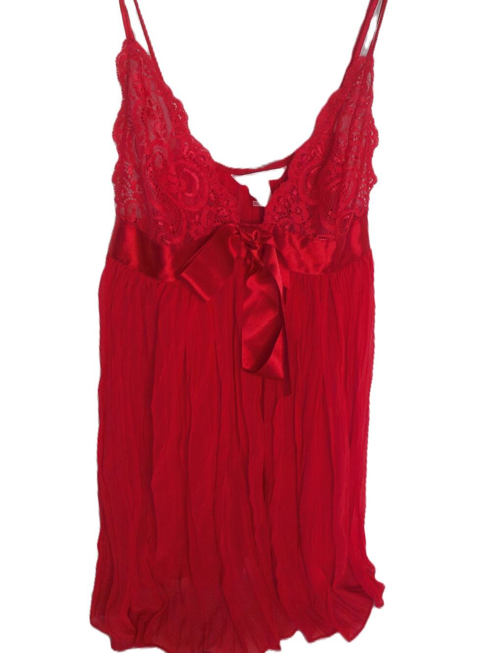 Vintage Victorias Secret Pleated Bow Front Red Fairy Babydoll Tank Size Medium